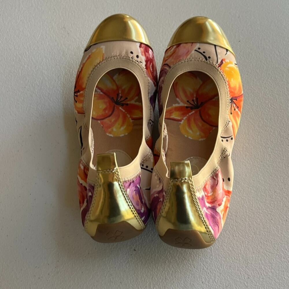 Naturalizer Flats Bromstad Shoes Womens Size 8.5 M Ursela Floral Gold Cap Toe - Picture 5 of 9